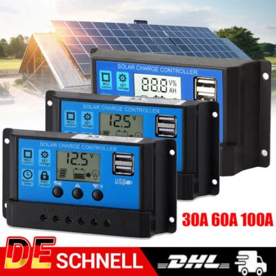 Solar Laderegler 100A 60A 30A PWM Solar Photovoltaik Laderegler Daul USB 12V 24V - Bild 1 von 4