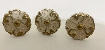Vintage 60s White and Gold Flower Drawer Pulls, 3 Total Used - Image 1 of 2