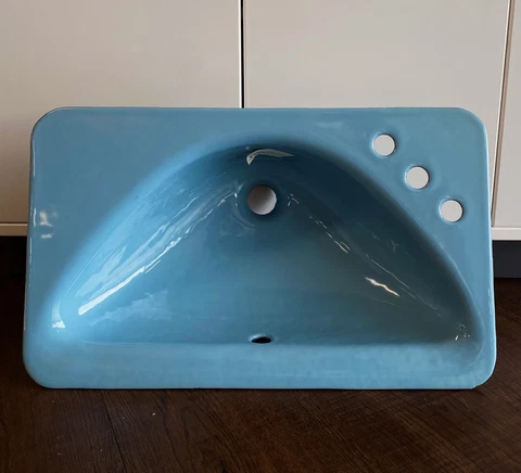 Vtg Blue 20x12 Lavatory American Standard Self Rimming Bath Sink 3222-015 Cover