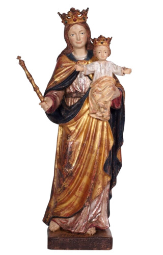 Antik Madonna Maria Königin mit Kind Holz geschnitzt Mary woodcarving 