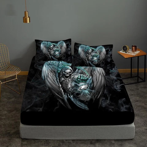 Philadelphia Eagles Bedding Set 3PCS Fitted Sheet Deep Pocket Sheet Pillowcases Cover