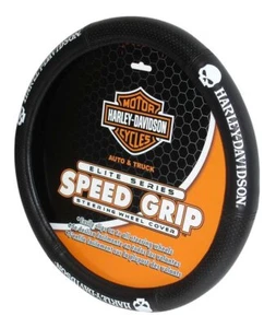 Harley-Davidson Skull Black Speed Grip Style Steering Wheel Cover P6646 - Picture 1 of 1