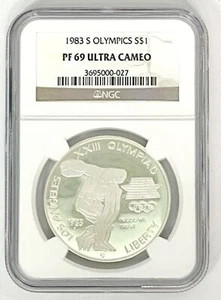 1983 -S OLYMPICS PF 69 ULTRA CAMEO NGC Proof Commemorative Silver $1 - Picture 1 of 2