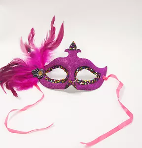 MASCHERA VENEZIANA BALLO FESTA MASCHERA GLITTER CON PIUME DESIGN B 6 COLORI - Foto 1 di 7