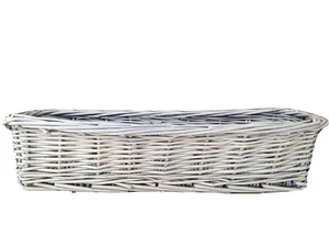 White Woven Cane Basket 21 x7.5 x4.75" Flowers Herbs Bread Fruit Guest Amenities - Picture 1 of 5
