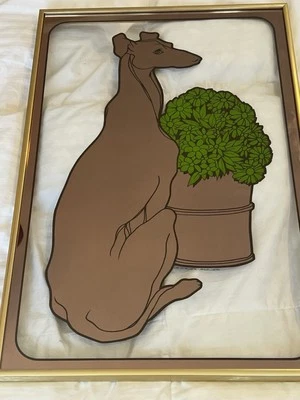 Espejo de vidrio pintado al revés para perro galgo arte Mark Stehrenberger MCM Foto 1 de 4