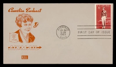 DR WHO 1963 FDC AMELIA EARHART AVIATION PIONEER AIRMAIL KOLOR KOVER M60220 - Image 1 of 2