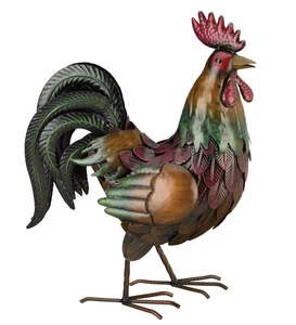 Rooster Decorative Metal Garden Statue Rich Colors 18 Inch Height NEW - Picture 1 of 5