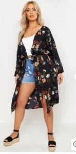 BNWT SZ 20 LOVELY BOOHOO KIMONO & BELT COVER UP FLORAL DESIGN NEW PLUS CURVE - Picture 1 of 10