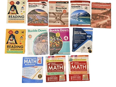 Grade 4 Test Prep Workbook Lot 12 Books Math ELA Reading Coach Argo Buckle Down Foto 1 de 4