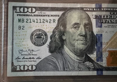 $100 Dollar Bill Trinary Fancy 2013 Series Serial Number MB 21411242 R - Image 1 of 3