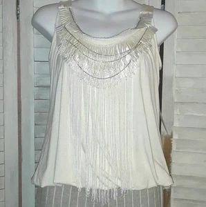 Kay Celine Damen Tank Bluse Größe M Ärmellos Elfenbein Oberteil Elastischer Bund - Bild 1 von 9