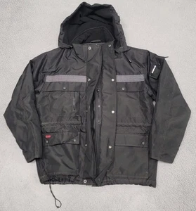 CAT Caterpillar Mens Large Black Heavy Insulated Parka Quilt Lined Hooded Work - Picture 1 of 16