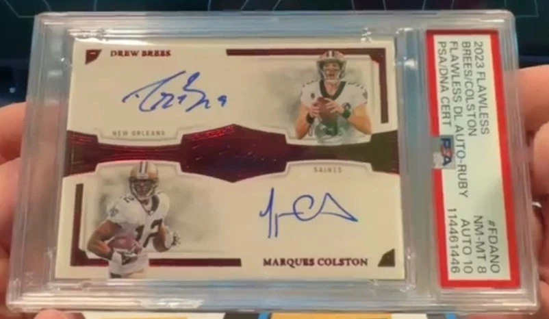 2023 Flawless Dual On Card Auto PSA-10 Drew Brees Marques Colston /15 Saints  - Image 1 of 1