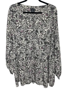 Camicetta babydoll Torrid 2 stampa paisley challis stringata 2x top nero bianco boho - Foto 1 di 5