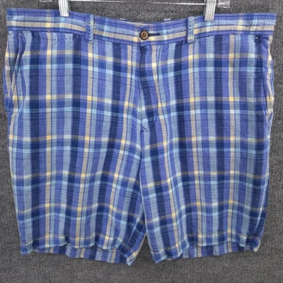 Tommy Bahama Shorts Mens 38 Blue Plaid Chinos Linen Blend Marlin Preppy Casual - Image 1 of 4