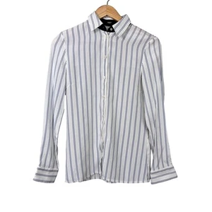 Maje Galago Stripe Long Sleeve Blue White Button Down Shirt Top Viscose sz 1 XS - Picture 1 of 7