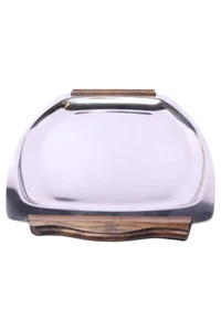 Edelstahl Serviertablett Silber Oval Elegant Klassisch mit Holzgriffen - Bild 1 von 3