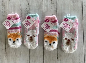 Youth Girls Cozy Fuzzy Critter Socks 4 Pair Multicolor Fox Llama Shoe Size 7-3 - Picture 1 of 8