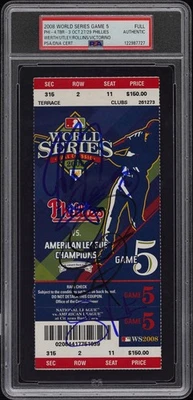 2008 World Series Game 5 Signed Ticket Werth Utley Rollins Victorino PSA/DNA - Image 1 of 2
