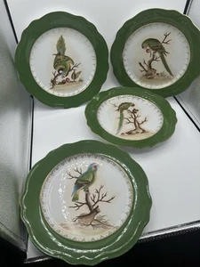 FOUR Gorgeous Platters Green Gold Parrot Bird Botanical Plates 12.5" Vintage - Picture 1 of 12