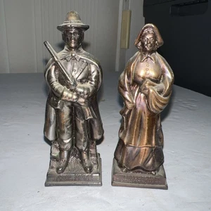 John And Priscilla Alden Statue in Ghisa Pellegrini Plymouth Messa. �� bronzo - Foto 1 di 17