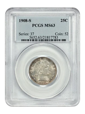 1908-S 25C PCGS MS63 - Barber Quarter - Image 1 of 4