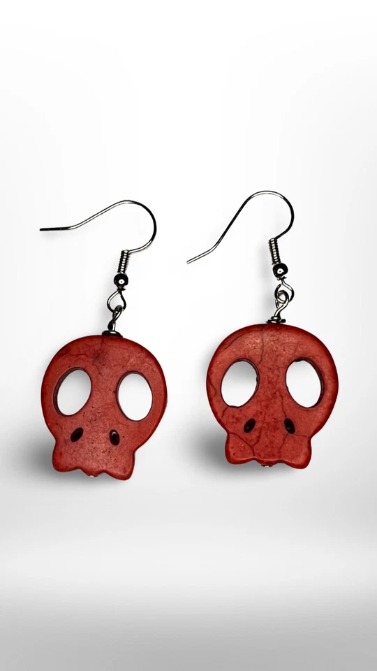 Pendientes calavera roja Howlita genuinos Foto 1 de 1