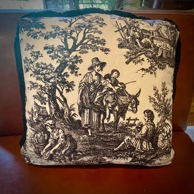 Almohada y funda de plumón French Toile Grannycore Cottagecore negro blanco con volantes Foto 1 de 4