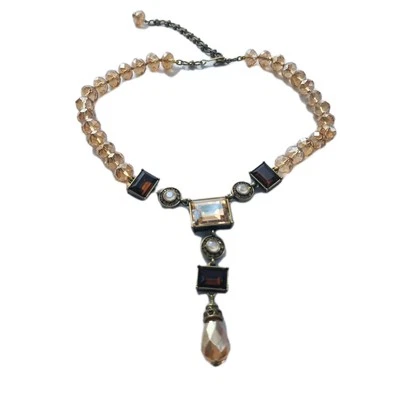 Heidi Daus Necklace Multi Color Emerald Cut Crystal Dangle Designer Signed Topaz - Image 1 of 4