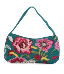 Perlen Handtasche Made in India türkis blau bunt Blumen Tik Tok viral Neu mit Etikett - Bild 1 von 1