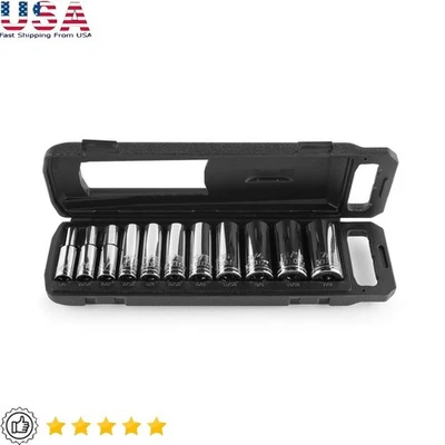 11 Piece 3/8 Inch Deep Socket Set SAE Heavy Duty Chrome Vanadium 6 Point Design - Image 1 of 4