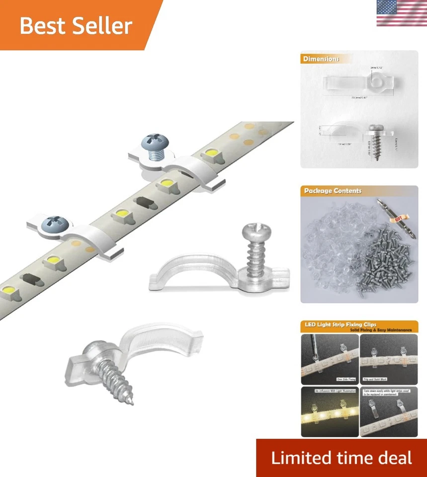 Rope Lights GRIVER 100 Pack Strip Light Mounting Brackets Fixing Clips One-side