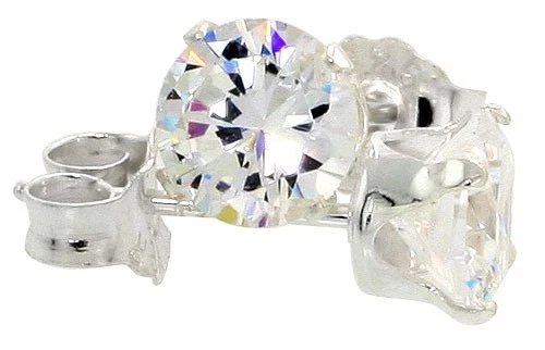 Aretes redondos de plata de ley con circonita cúbica transparente corte brillante fino 925 sin níquel Foto 1 de 1