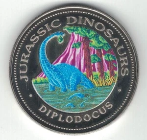 EQUATORIAL GUINEA COLORED 1000 FRANCS UNC COIN 1994 YEAR KM#81 DIPLODOCUS - Picture 1 of 2