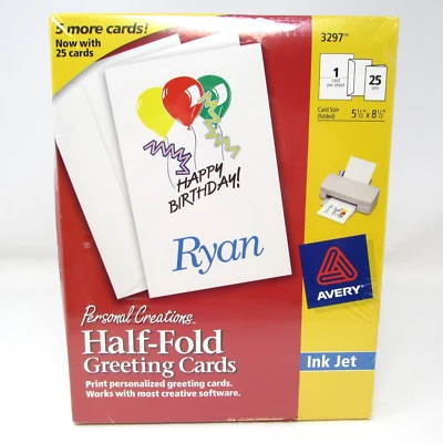 Avery 3297 Ink Jet 25 Half Fold Greeting Cards Envelopes Create 5.5" X 8.5" - Image 1 of 4
