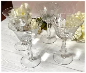 4 Fostoria Elegant Etched Glass Heather Cocktail Glasses Stems 5 1/8" 4 oz EXC - Picture 1 of 8