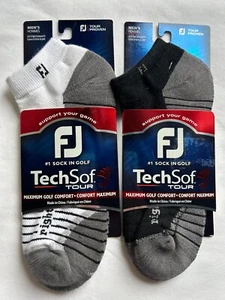 FJ FootJoy TechSof Tour Mens Golf Socks White Black 2 Pairs Size 7-12 New - Picture 1 of 2