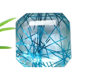 23 Ct Natural Sky Rutilated Quartz Asscher Cut Loose Certified Doublet Gemstone - Picture 1 of 7