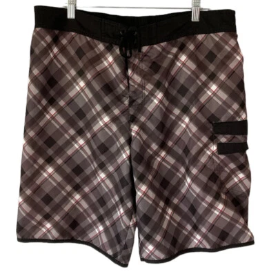 Tony Hawk Hombres Tabla de Natación Pantalones Cortos XL Marrón Negro Forrado a Cuadros Cintura Elástica Foto 1 de 4