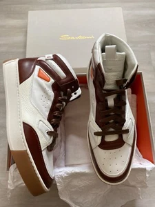 $995 New Authentic Santoni High Top Luxury Leather Sneakers UK 8.5 US 9.5 - Picture 1 of 8