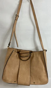 Universalfaden Kunstleder groß hellbraun Schultertasche Handtasche Messinggriffe gefüttert - Bild 1 von 21