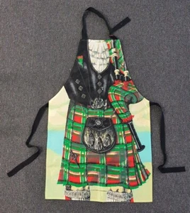 🔶️RETRO VINTAGE WATERPROOF KITCHEN APRON SCOTTISH BAGPIPER KILT BAGPIPES DRUMS - Picture 1 of 8
