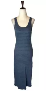 Monrow Dress Women Small Blue Cotton Striped Sleeveless Scoop Neck Tank Midi - Picture 1 of 10