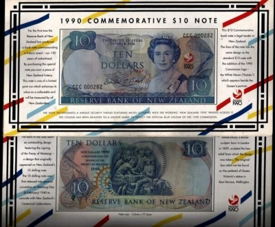 Nueva Zelanda 10 DÓLARES P-176 1990 Reina UNC Conmemorativo CCC Serie Baja # CARPETA Foto 1 de 4