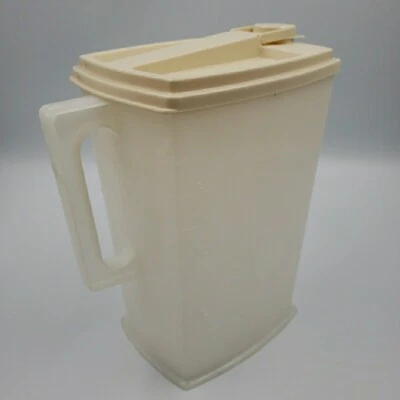 Rubbermaid 1 Gallon Rectangular Pitcher Sheer 2414 Almond Lid Measurement Marks - Image 1 of 4