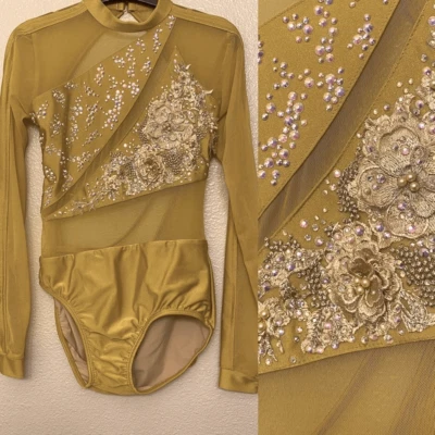 LA desenhos de dança dança personalizado ouro amarelo fantasia embelezado strass adulto M - Imagem 1 de 4