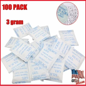 100 Packs 3g Grams Silica Gel Desiccant Moisture Absorber Reusable Dehumidifier - Picture 1 of 7