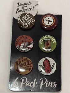 Outdoor Adventure Themed Pin Buttons 6 Pack Plastic Novelty Collectable #1 - Picture 1 of 2