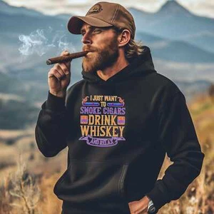 Smoke Cigars And Drink Whiskey Hoodie Shirt Hooded Sweatshirt Cigar Style Co. - Picture 1 of 17